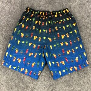 Tommy Bahama Mens Swim Trunks Medium Cocktail Print Blue Zipper Drawstring Relax